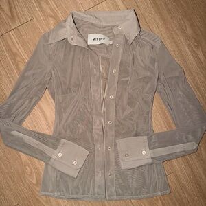MISBHV Sheer Button-Up Shirt in Light Gray